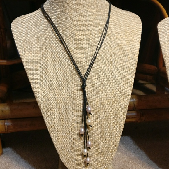 Beautiful Freshwater Pearl Drop Knot Cord Necklace - Picture 1 of 8